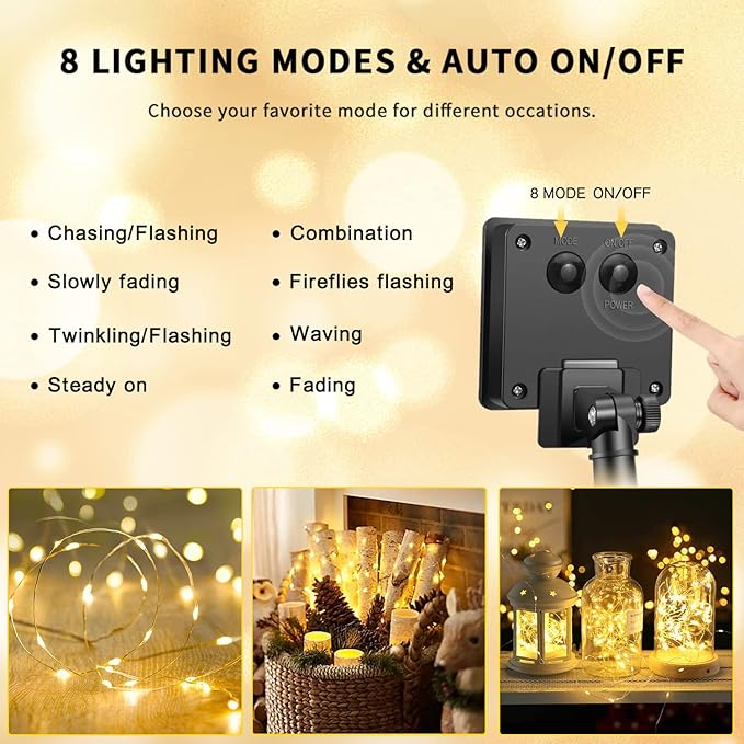 JMEXSUSS 4 Pack 100 LED Solar Fairy Lights, 33ft Warm White Solar String Lights - Image 7