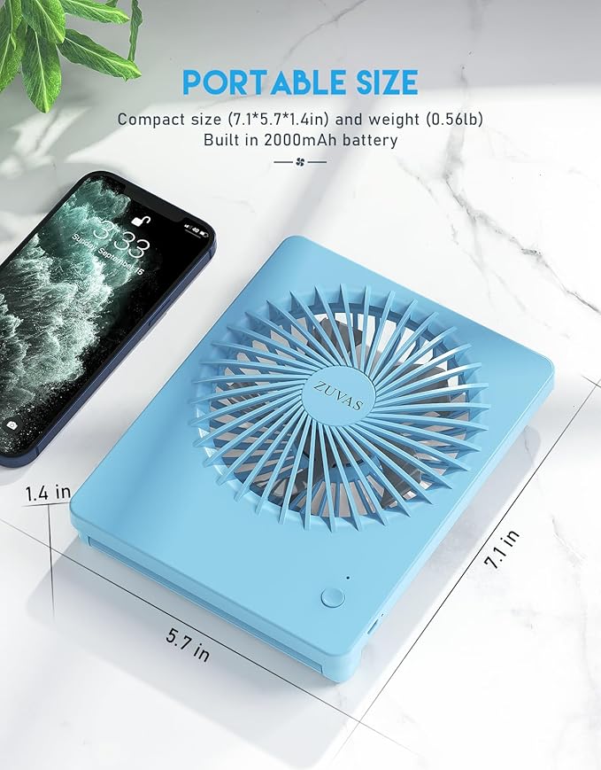 Zuvas Desk Fan Battery Operated Fan Rechargeable 180°Tilt Folding Personal Fan - Image 6