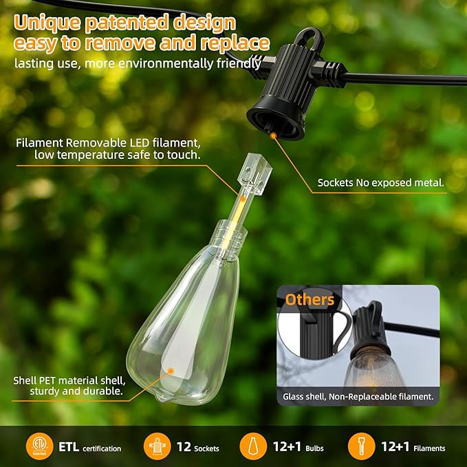 LED Outdoor String Lights, 25FT Outside Waterproof Patio Lights - Image 2