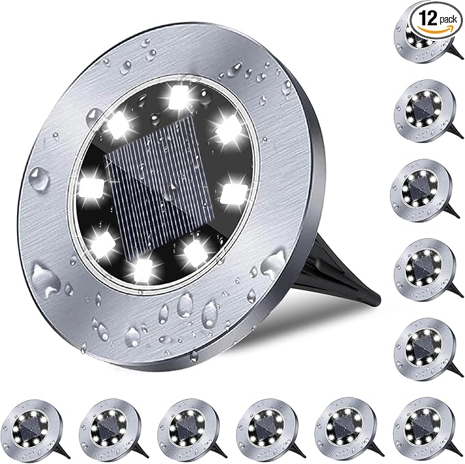 4.6 Inch Diameter Solar Ground Lights, Waterproof Solar Garden Lights, Outdoor by Rayolon