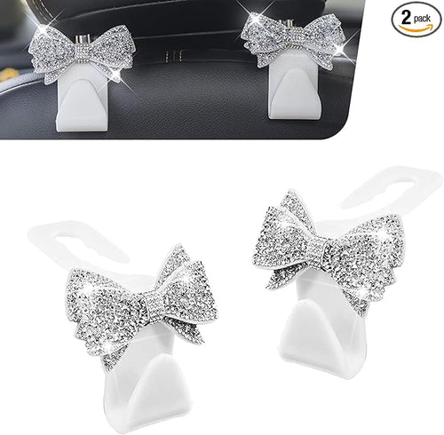 2 PCS Bling Bow Car Seat Headrest Hooks, Cute Rhinestone Bow Car Seat Back by Unknown