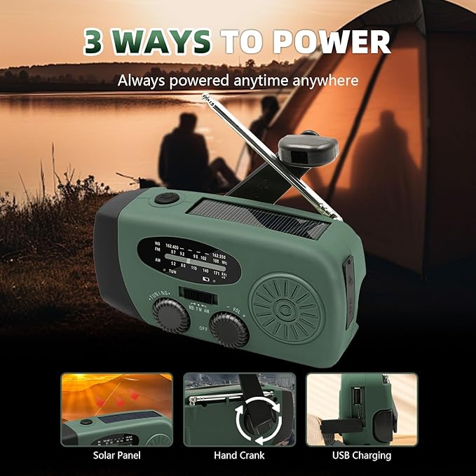 WVL 7400mWh Emergency Weather Radio, Portable Solar Hand Crank Radio AM/FM/NOAA - Image 2