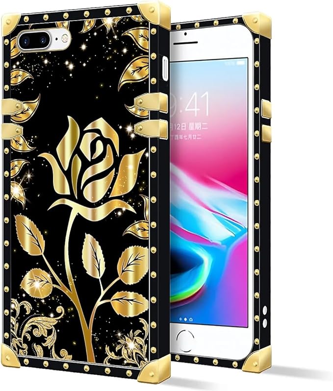 Compatible with iPhone 8 Plus 7 Plus Case, Shine Gold Rose Luxury Golden - Image 2