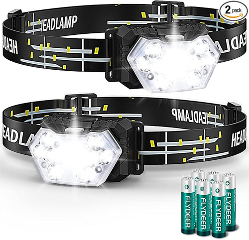 9 LED Headlamp Battery Powered, 2 Packs 2000 Lumens Headlight, 6 AAA Batteries by PLUSINTO