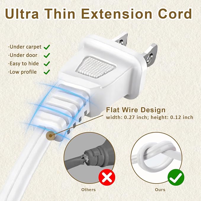 25 FT 2 Prong Extension Cord, 18AWG SPT-2 Indoor Male to Female Power Cord ETL - Image 6