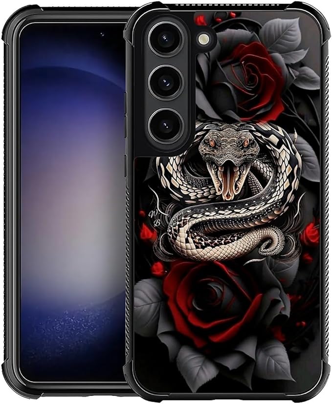 for Samsung Galaxy S23 Case, Entwined Rose Snake Pattern Graphic Design Girl by FKBRCL4U