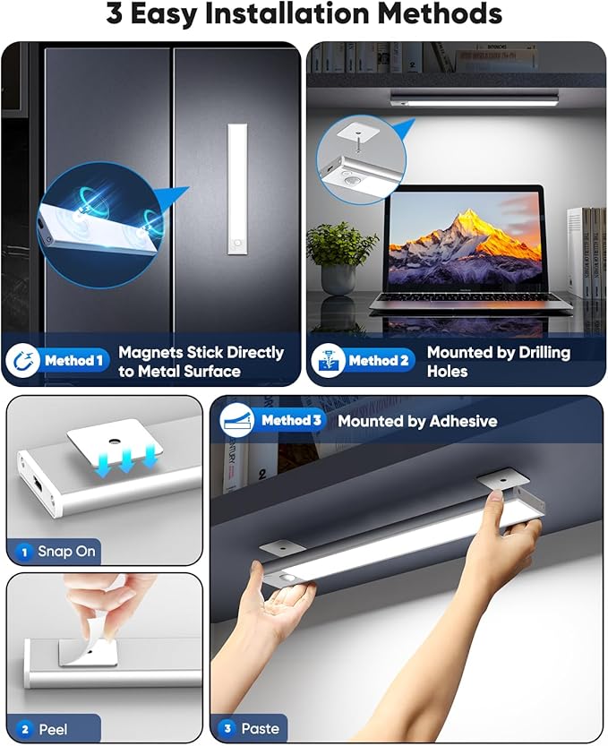 12'' Under Cabinet Lights, 2500mAh LED Battery Operated Rechargeable Motion - Image 4