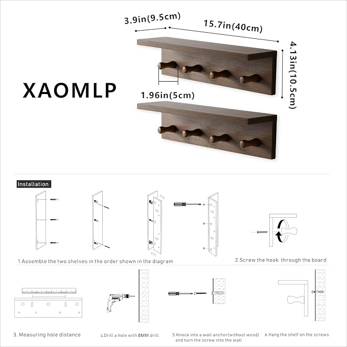 Entrance Coat Rack ，Coat Hooks, Wall-Mounted Wooden Hook Rack, Wall-Mounted - Image 5