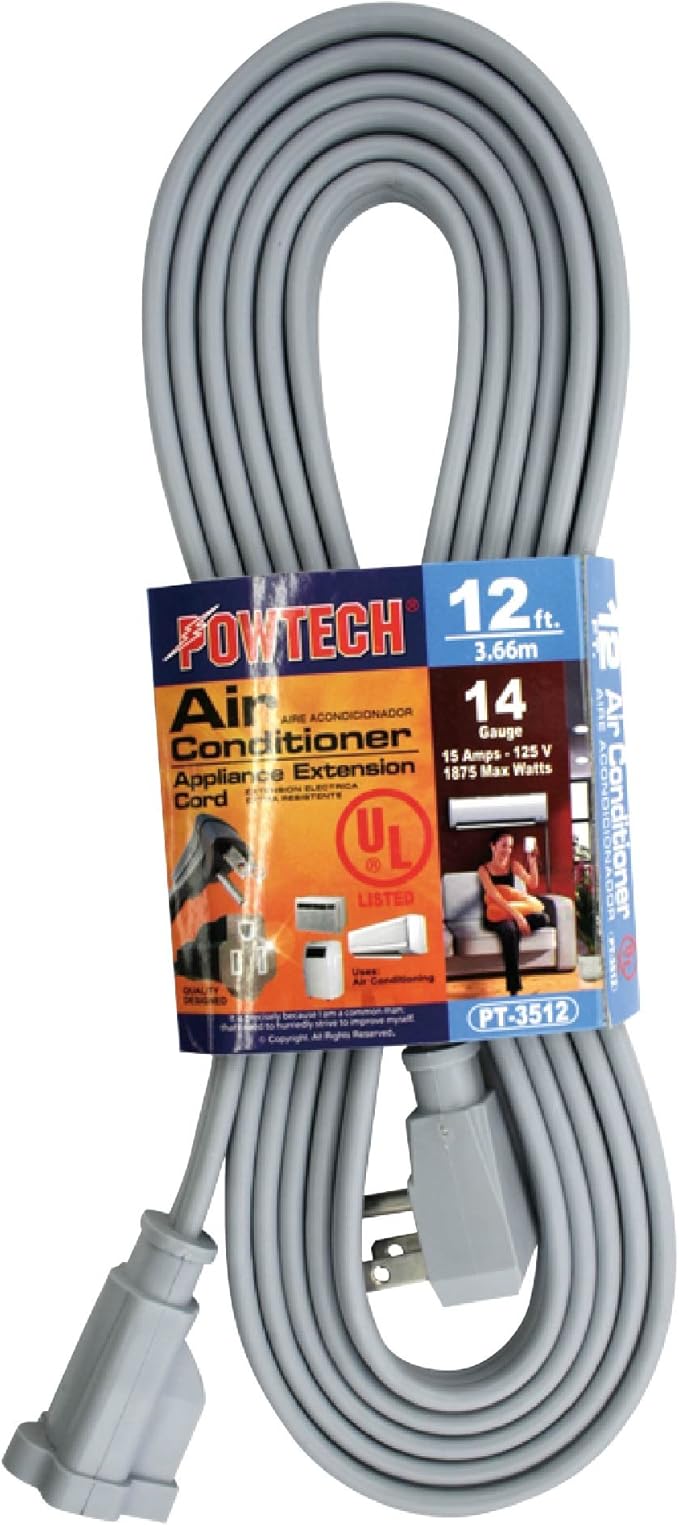 Heavy Duty 12 FT Air Conditioner and Major Appliance Extension Cord UL Listed by POWTECH