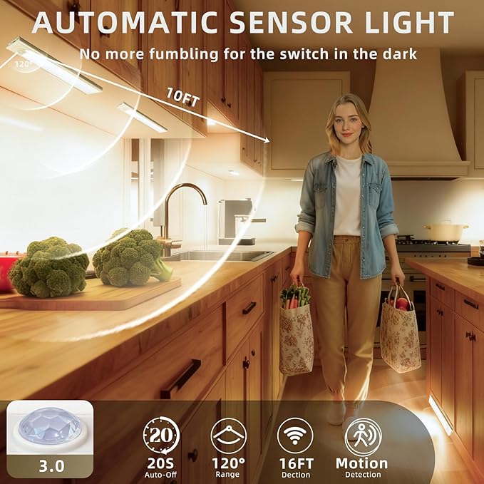 14inch Under Cabinet Lighting, 4 Pack Rechargeable Motion Sensor Light Indoor - Image 4