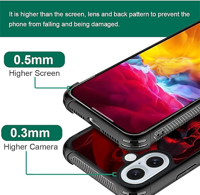 for iPhone 16 Case, Gestures Funny Skull Pattern Graphic Design Girl Boy Soft - Image 3