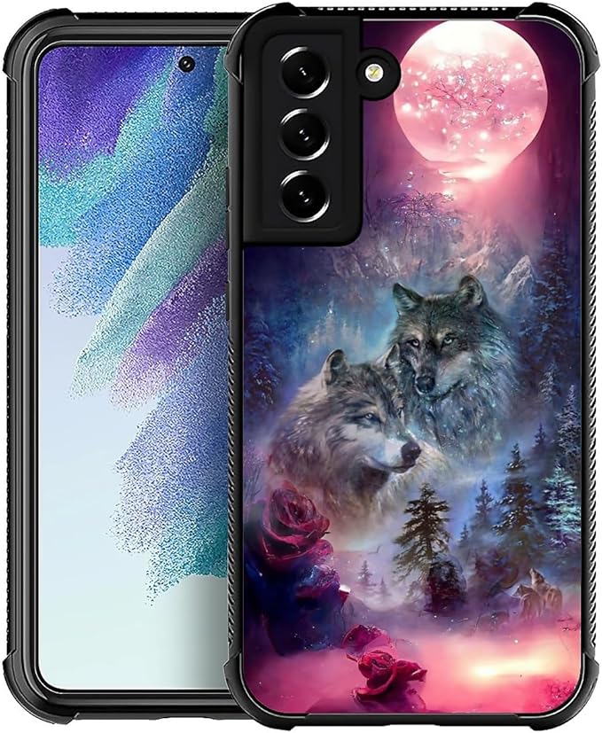 for Samsung Galaxy S21 Plus Case, Star Two Wolfs Howling Pattern Graphic Design by FKBRCL4U