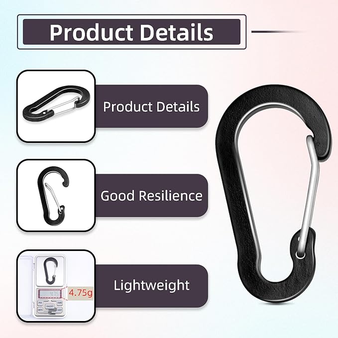12pcs Aluminum Small Carabiner Clip, 2 Inch Carabiner Keychain Clasp Spring D - Image 3