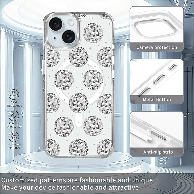 Case for iPhone 15, Disco Ball Grayish White Phone Case Design，for Women Girls - Image 2