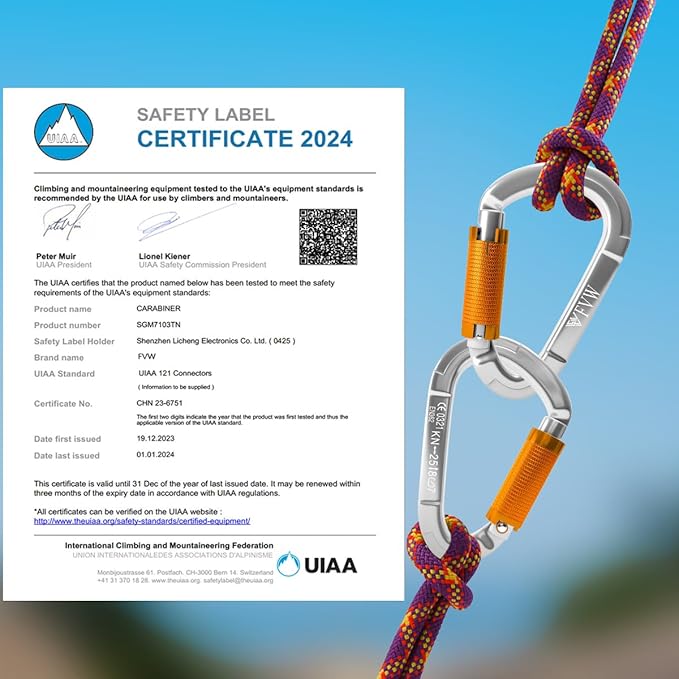 FVW Auto Locking Rock Climbing Carabiner Clips, Professional 25KN Heavy Duty - Image 5