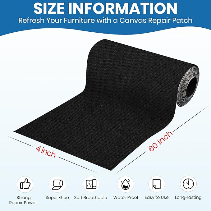 Canvas Patch 4 "x 60 ", Self-Adhesive Waterproof Canvas Patch Set - Image 2