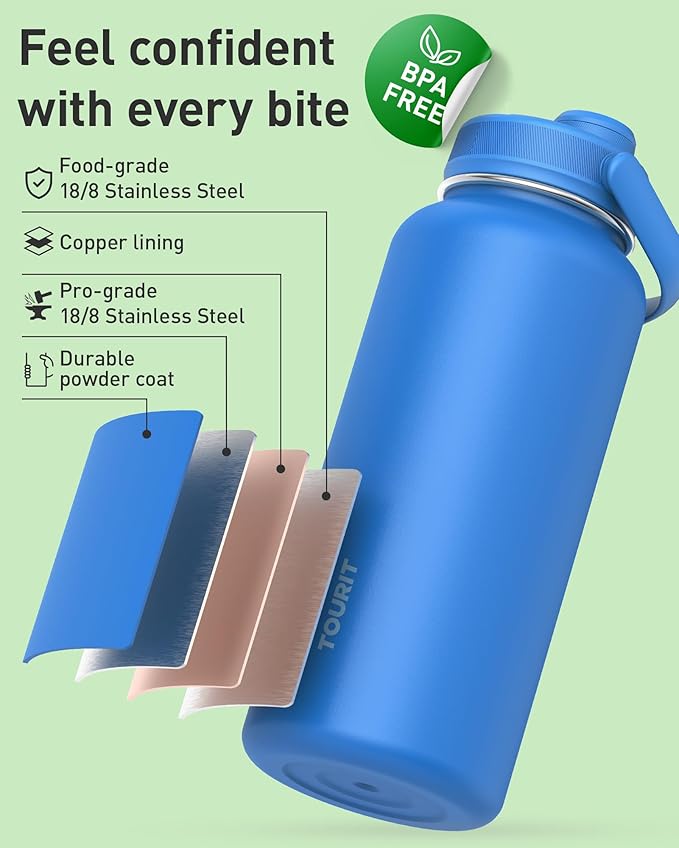 TOURIT 32 oz Insulated Water Bottle, Stainless Steel Sports Water Bottles - Image 2