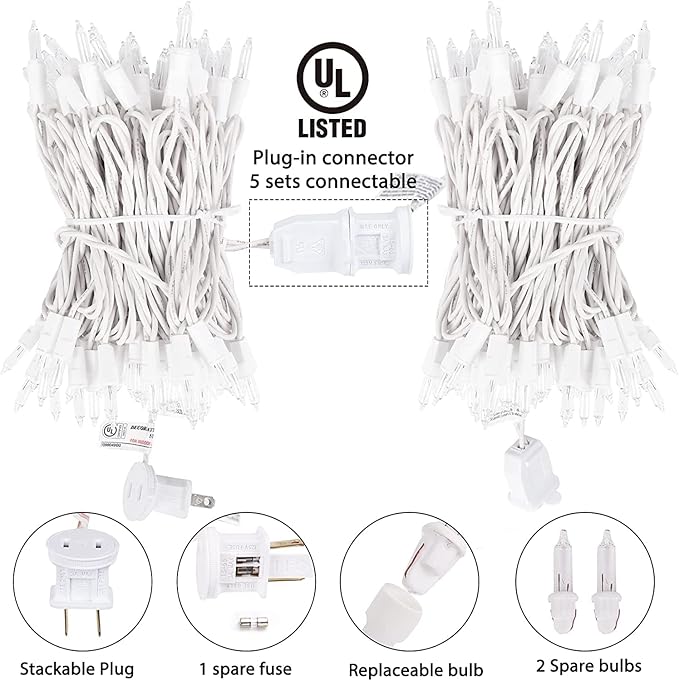 2 Pack 50 Count Christmas String Lights Clear Warm White Mini Lights Plug - Image 3