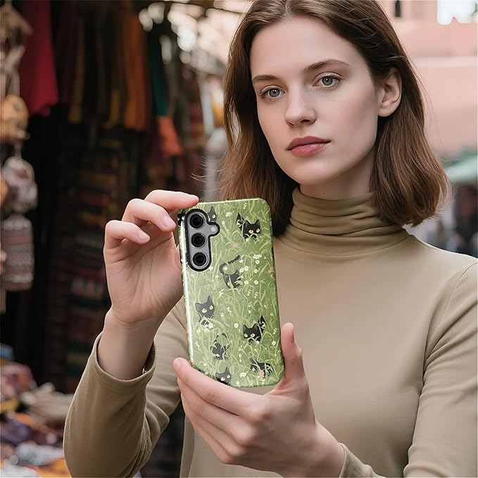 for Samsung Galaxy S24 Case, HL2 Grass Cat Hybrid 2 Layer Hard Shell Silicone - Image 5