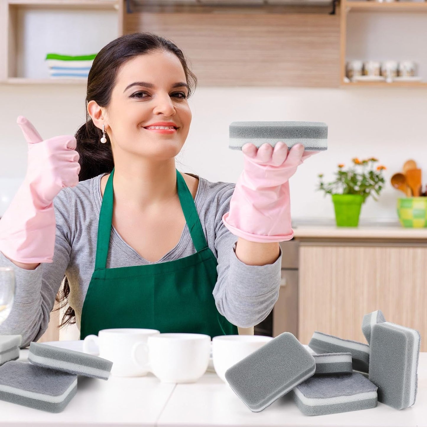 Tanlade 240 Pcs Individually Wrapped Sponge Dishwashing Sponge Bulk Non Scratch Scrub Sponges Kitchen Scouring Pad for Household Cleaning Rental Dishes Hotel Apartment Car (Gray,White)