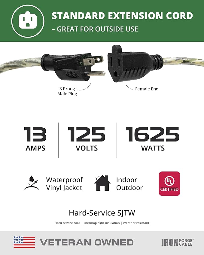 Iron Forge Cable Camo Outdoor Extension Cord 25 ft, 16/3 SJTW 25 Foot - Image 2