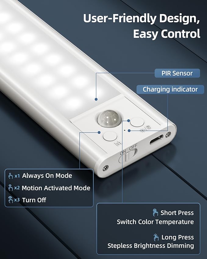 17" Under Cabinet Lights, Motion Sensor Light, Wireless Closet Lights, 3 Color - Image 8
