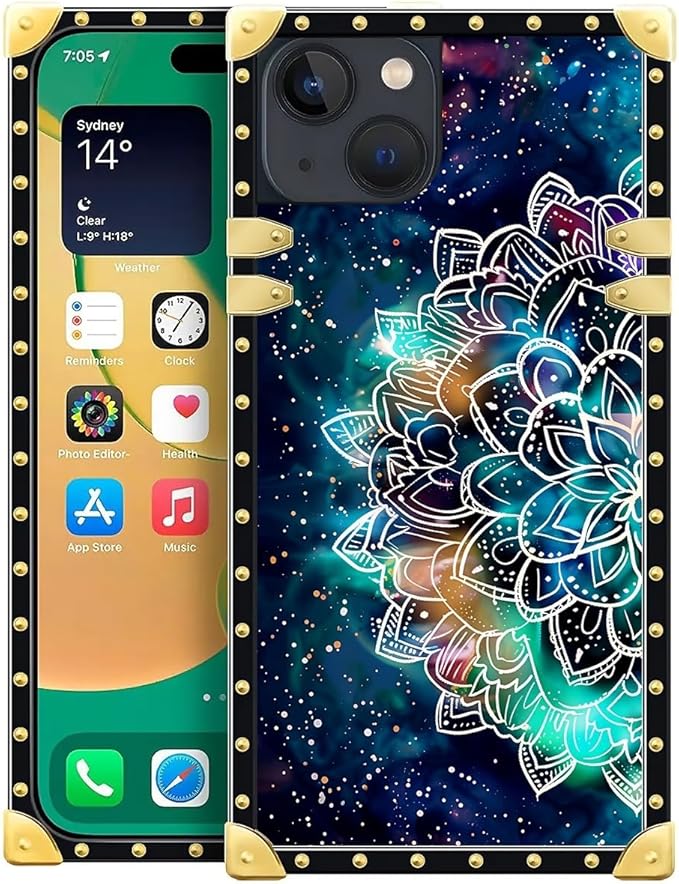 Compatible with iPhone 14 Case, Starry Sky Colourful Mandala Luxury Golden by Unknown
