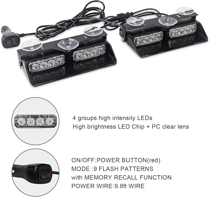 XRIDONSEN White 2 in 1 Dash Emergency Strobe Lights Front/Rear Windshield - Image 5