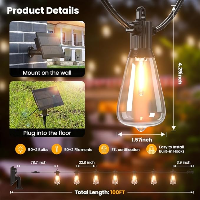 100FT Solar String Lights Outdoor Waterproof IP65 - Image 2