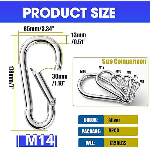 9Pack 7 Inch Spring Snap Hooks, Heavy Duty Carabiner Clips - Image 2