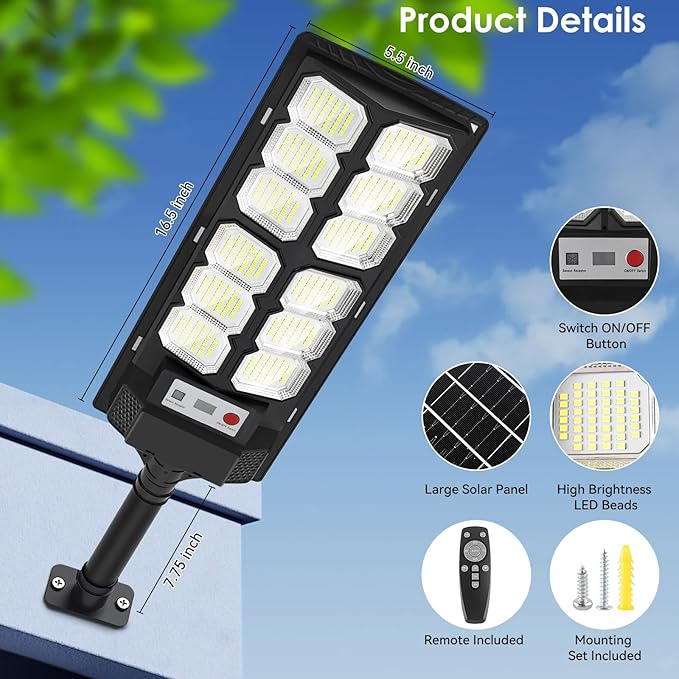 4-Pack Solar Street Lights Outdoor, 13000LM 6500K Waterproof LED Solar Flood - Image 6