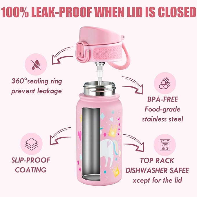 OLDLEY 12oz Kids Water Bottle, Stainless Steel Insulated Water Bottle - Image 3