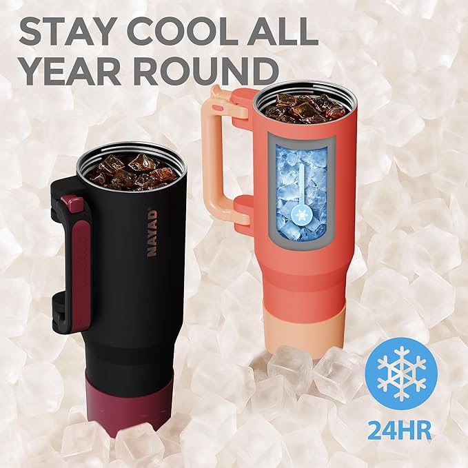 NAYAD 40oz Travel Tumbler with Handle and Straw|Cup Holder Friendly Insulated - Image 7