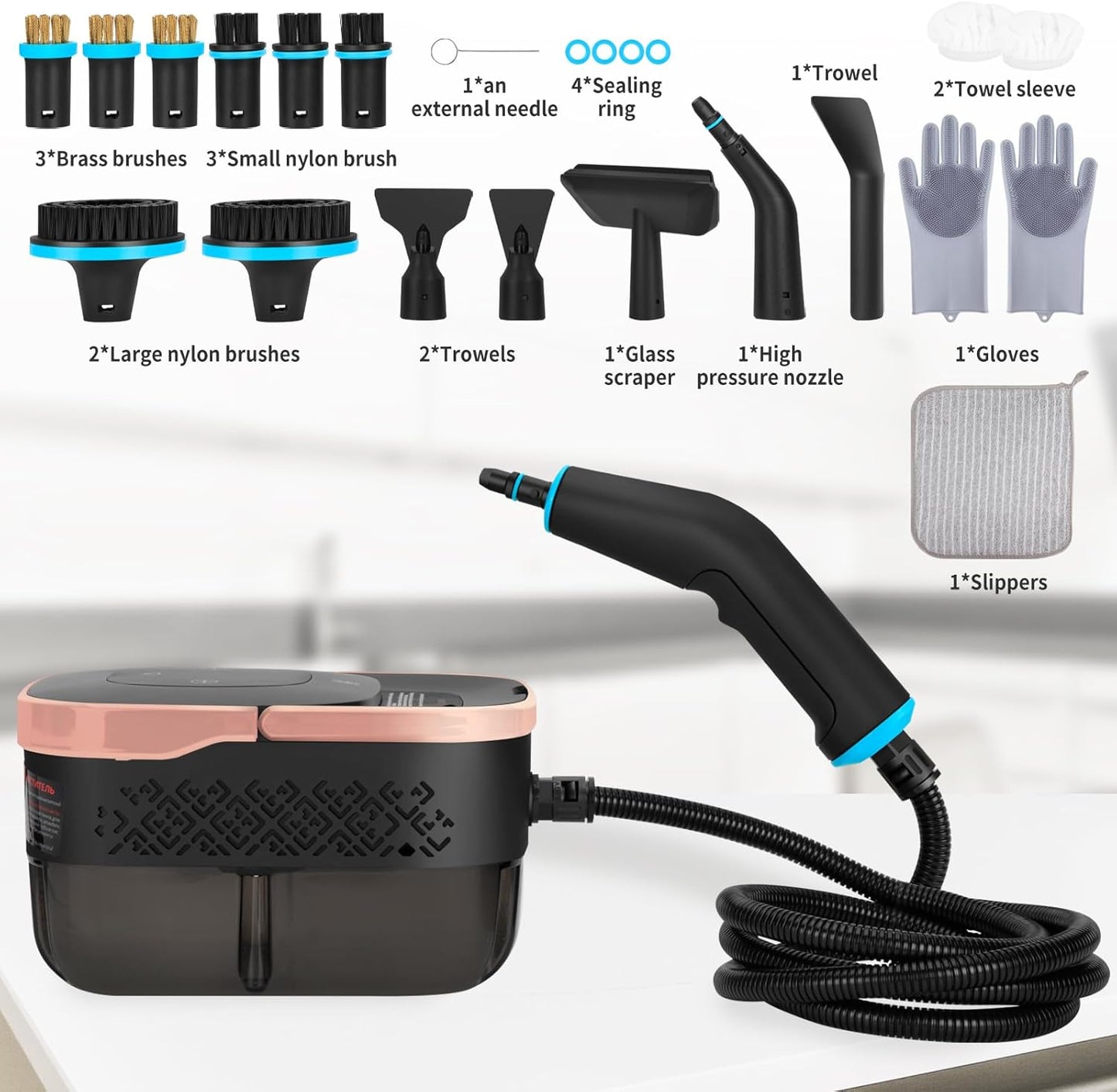 2500W Portable Handheld Steam Cleaner, High Temperature Pressurized Steam Cleaning Large Capacity 10s Fast Heating Steamer for Car Detailing, Furniture, Couch, Bed Bugs, House, Windows (BLACK)