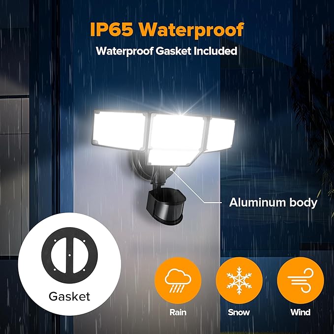 LUTEC 80W 9000LM LED Security Lights Motion Sensor Outdoor Lights, 4 Head LED - Image 6