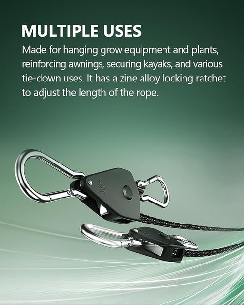 12-Pack 1/8” Adjustable Rope Hanger, Heavy Duty Ratchet Tie Down Strap - Image 2
