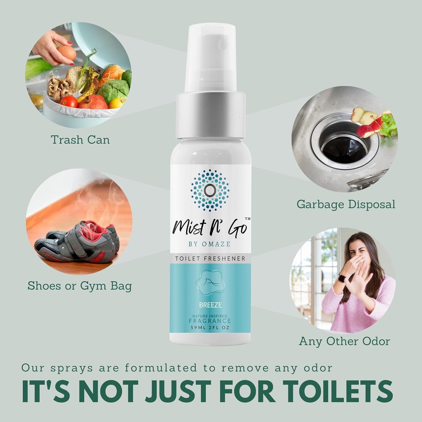 Mist N' Go by Omaze Travel Odor Eliminator - Toilet Spray for Bathroom Air Freshener - Daily Pack (2oz x1 + 1oz x1)