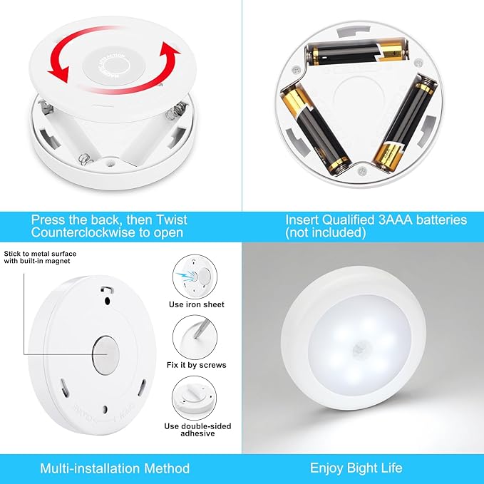 Mlambert 4 Pack Motion Sensor LED Night Light, Cordless Battery-Powered - Image 8