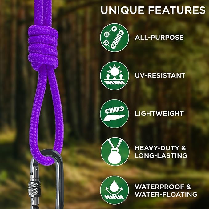 TECEUM Rope – 90 Feet x 1/4 Inch – Purple – Strong All-Purpose Utility Rope – - Image 4