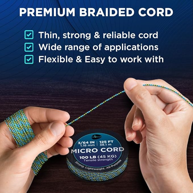 TECEUM Micro Paracord – 1.18 mm X 125 ft – Micro Utility Cord – Thin Braided - Image 3
