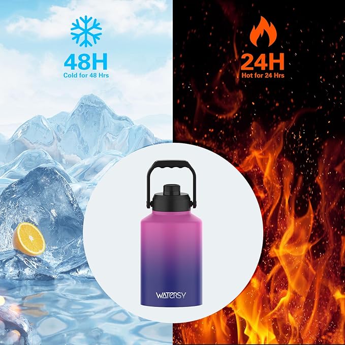 WATERSY Half Gallon Water Bottle Insulated, BPA Free&Leak Proof, 64oz Stainless - Image 2