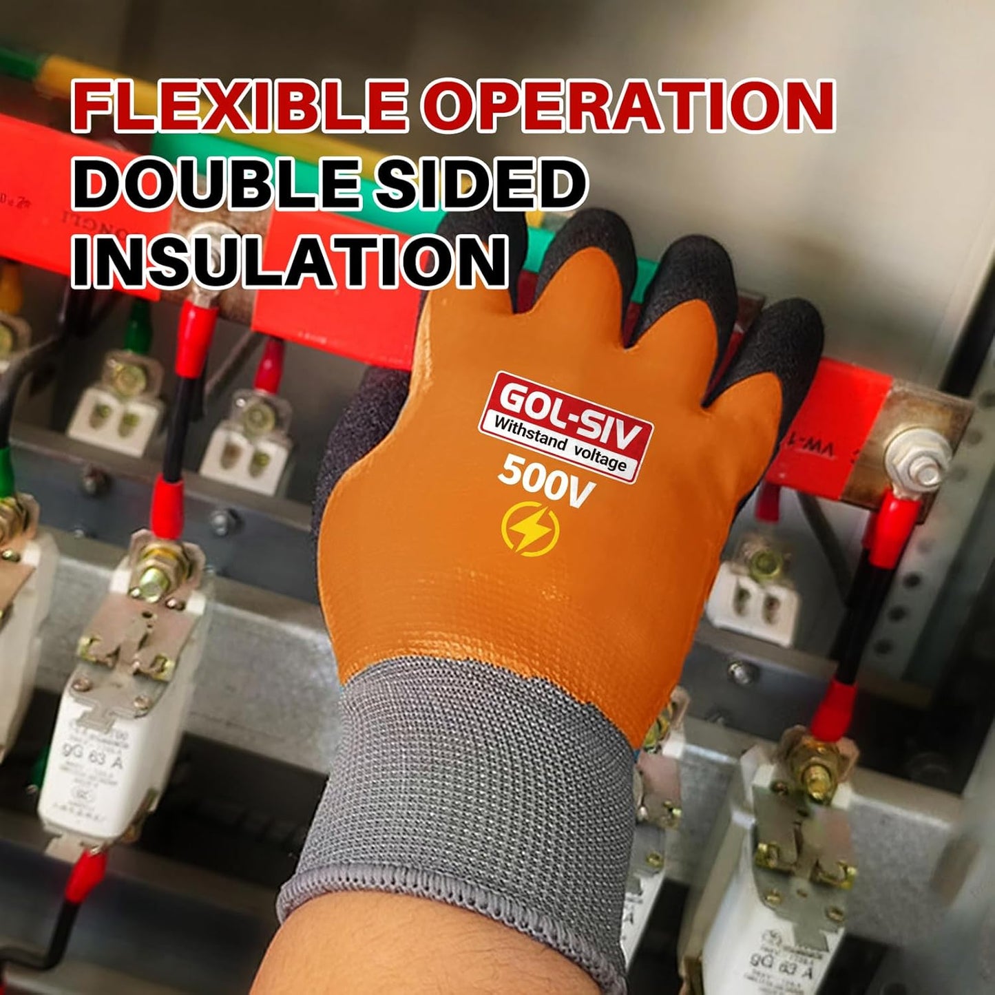 Electrical Insulated Gloves, 500V High Voltage Resistance Electrician Safety Gloves, Rubber Non Slip Work Gloves (500V|double insulated, Large)