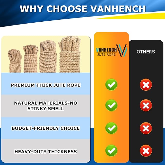 Vanhench Climbing Rope, Jute Rope 1IN X100Feet, Heavy Duty & Thick Sisal Hemp - Image 2