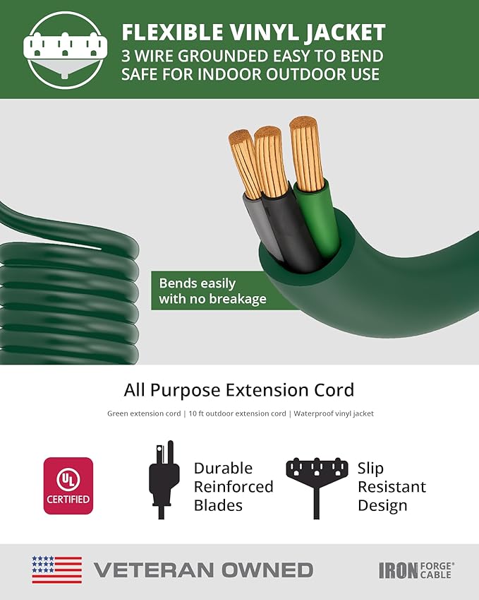 Iron Forge Cable 2 Pack 10ft Green Outdoor Extension Cord - Image 7