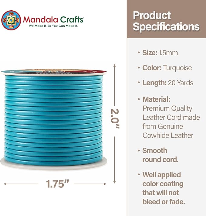 Mandala Crafts Round Genuine Turquoise Leather Cord - Image 4