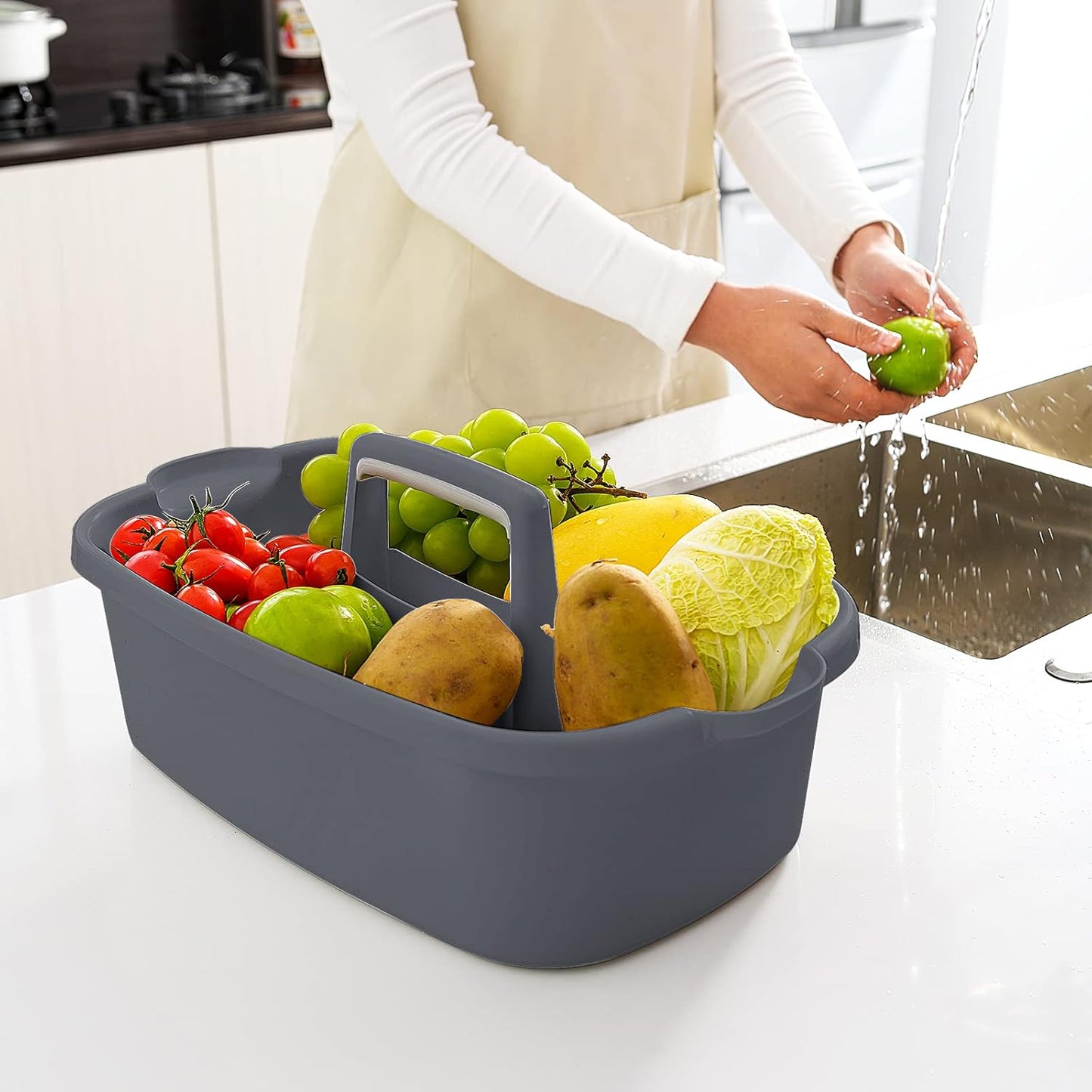 2 Pack Multi-Purpose Plastic Cleaning Caddy with Handle, Shower Caddy Organizer/Storage Basket/Totes Portable for Bathroom Supplies, Cleaning Products, Under Sink Tool. (grey+white)