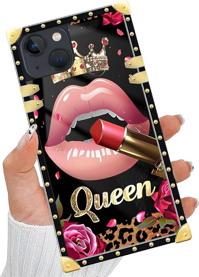 Compatible with iPhone 14 Case, Glitter Red Rose Queen Leopard Lipstick Luxury - Image 5