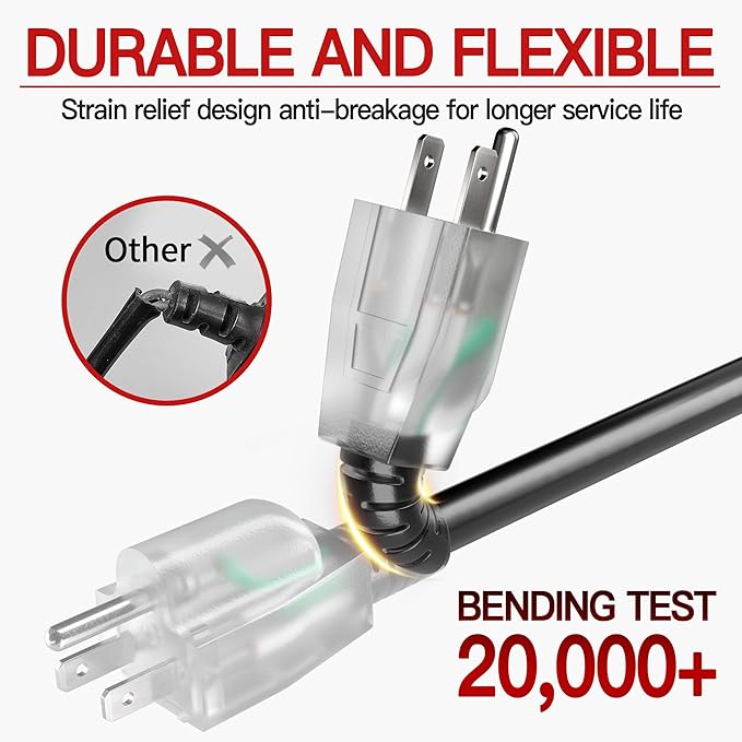 50 FT 12 Gauge Extension Cord Outdoor, Heavy Duty Weatherproof & Flame - Image 4