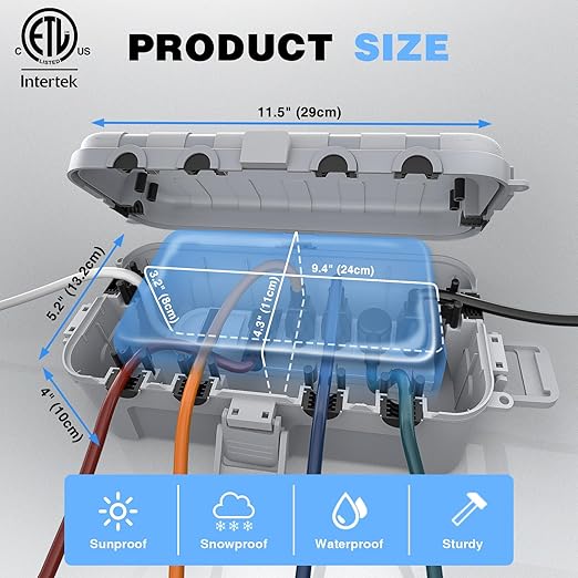 Flemoon Medium Outdoor Electrical Box, IP54 Waterproof Extension Cord Cover w/6 - Image 3