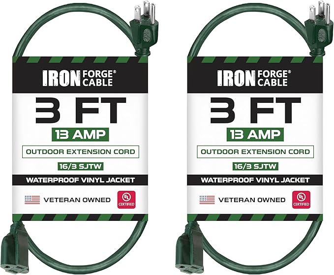 Iron Forge Cable 2 Pack Weatherproof 3 Ft Outdoor Extension Cord by IronForgeCable